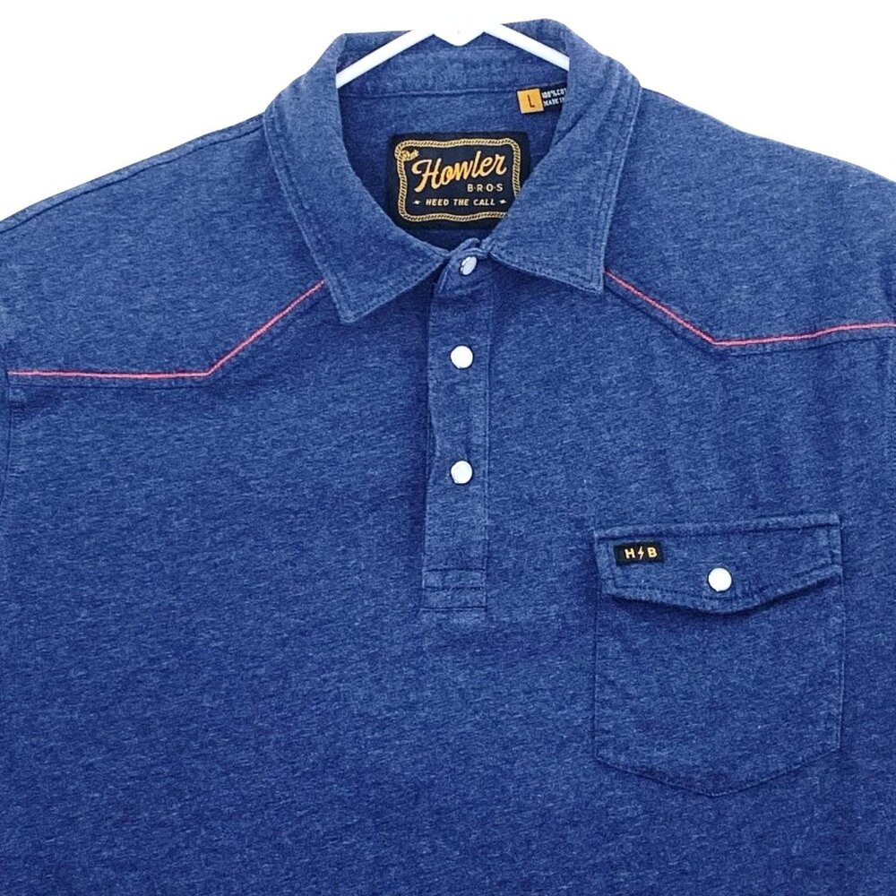 Howler Bros Ranchero Polo Shirt Pearl Snap Western Cowboy Mens Blue Large